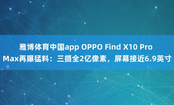 雅博体育中国app OPPO Find X10 Pro Max再曝猛料：三摄全2亿像素，屏幕接近6.9英寸