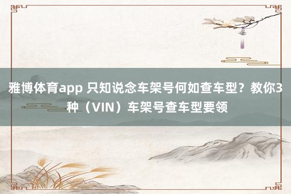 雅博体育app 只知说念车架号何如查车型？教你3 种（VIN）车架号查车型要领