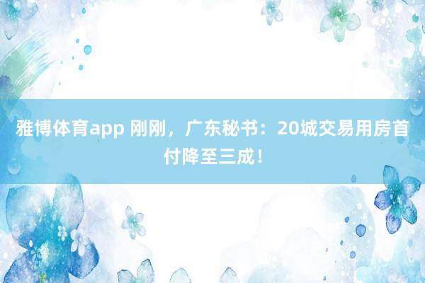 雅博体育app 刚刚，广东秘书：20城交易用房首付降至三成！
