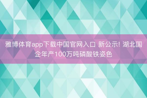 雅博体育app下载中国官网入口 新公示! 湖北国企年产100万吨磷酸铁姿色