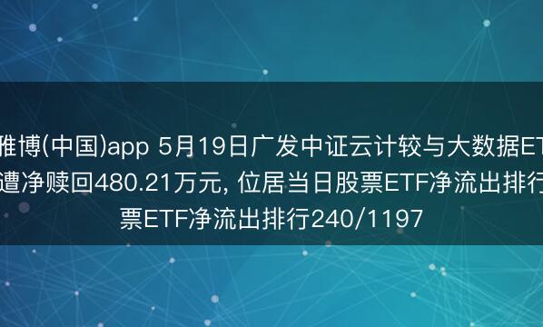 雅博(中国)app 5月19日广发中证云计较与大数据ETF(159527)遭净赎回480.21万元， 位居当日股票ETF净流出排行240/1197