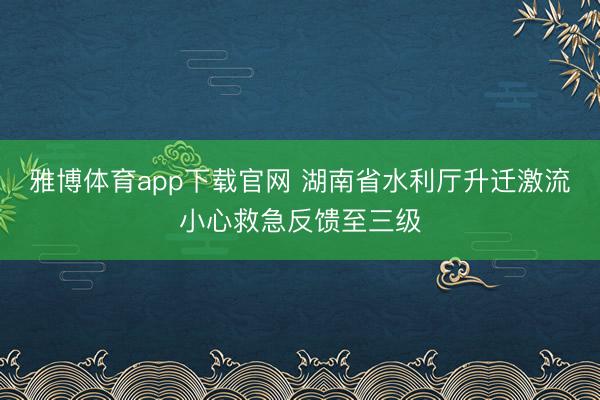 雅博体育app下载官网 湖南省水利厅升迁激流小心救急反馈至三级