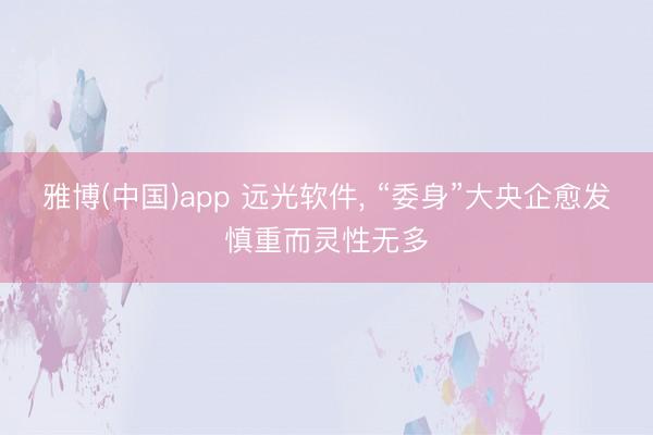 雅博(中国)app 远光软件， “委身”大央企愈发慎重而灵性无多