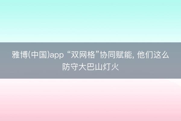 雅博(中国)app “双网格”协同赋能， 他们这么防守大巴山灯火