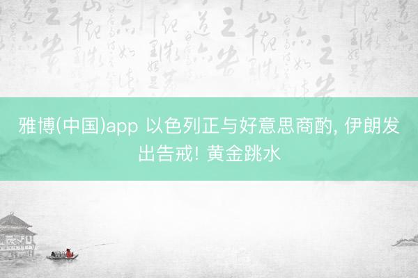 雅博(中国)app 以色列正与好意思商酌， 伊朗发出告戒! 黄金跳水