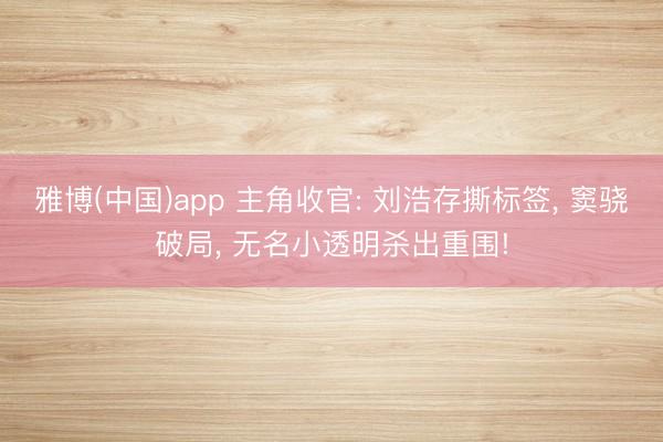 雅博(中国)app 主角收官: 刘浩存撕标签， 窦骁破局， 无名小透明杀出重围!